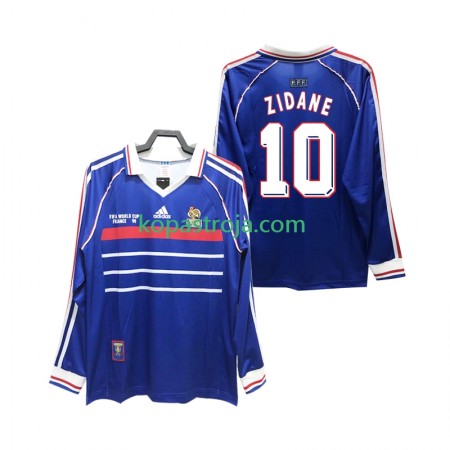 Billiga Fotbollströjor Frankrike ZIDANE 10 Retro Hemma tröja 1998 Långärmad